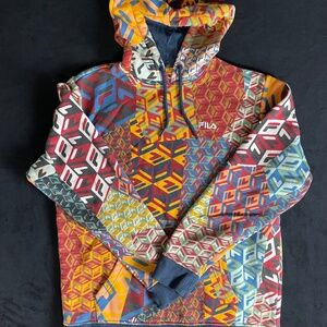 FILA GEOMETRIC PATTERN HOODIE SIZE MEDIUM